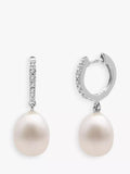 E.W Adams white gold diamond pearl hoop earrings (British brand)