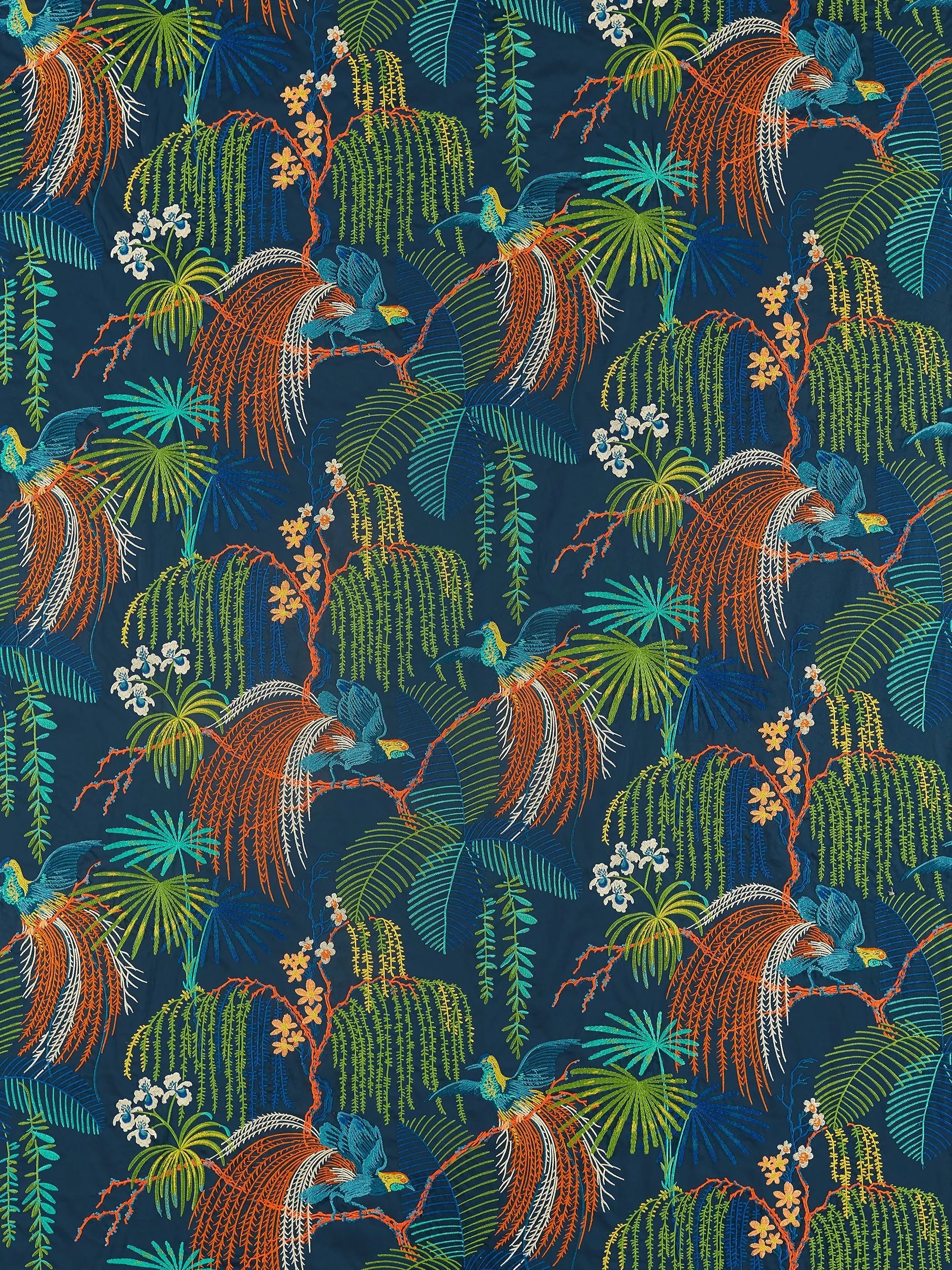 Sanderson Rainforest embroidered furnishing fabric, UK version