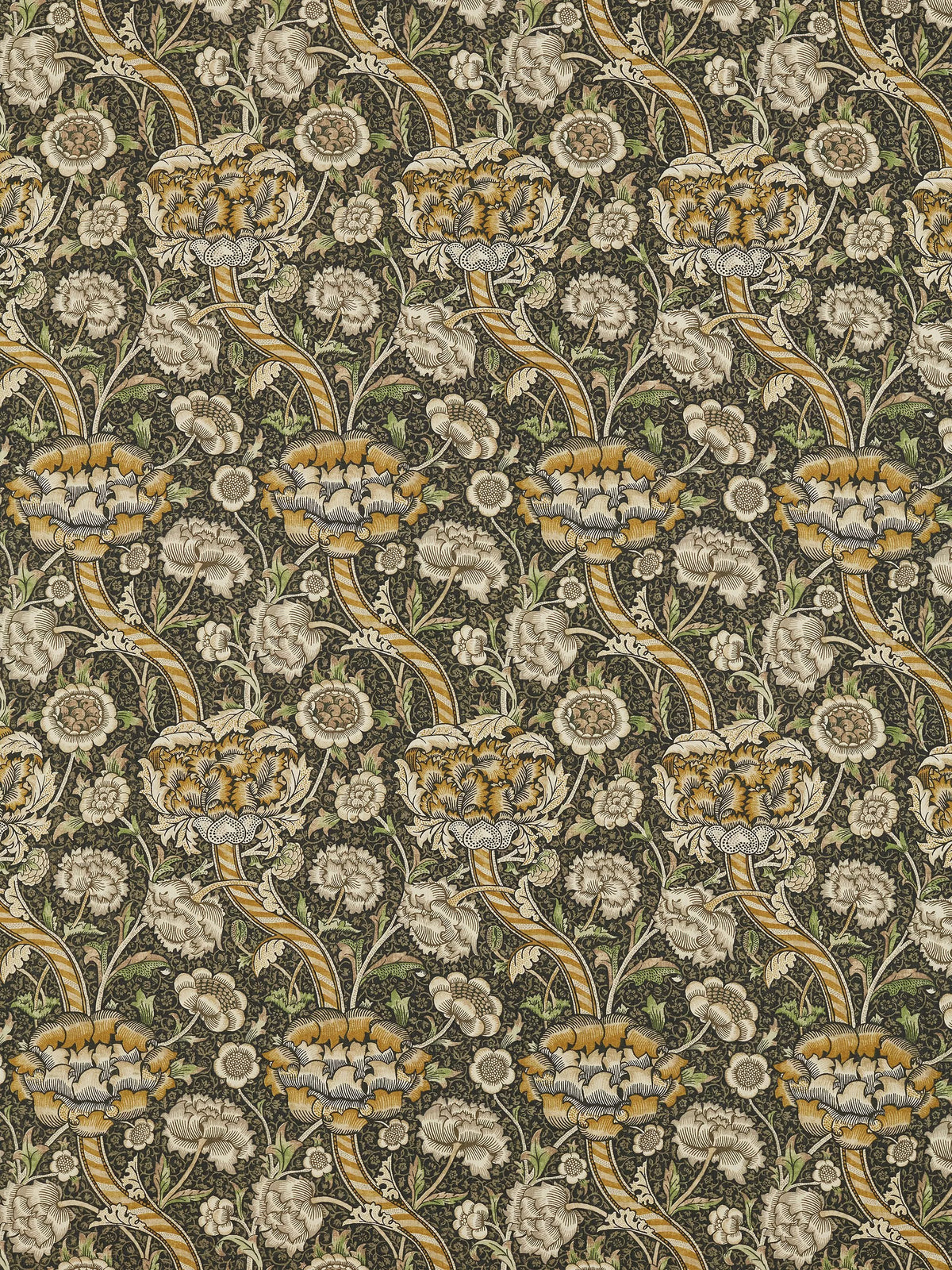 Morris & Co. furnishing fabric charcoal mustard 140cm width (British brand)