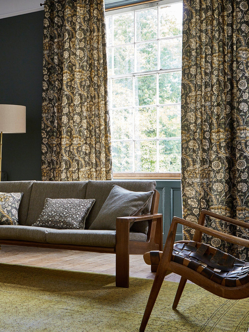 Morris & Co. furnishing fabric charcoal mustard 140cm width (British brand)