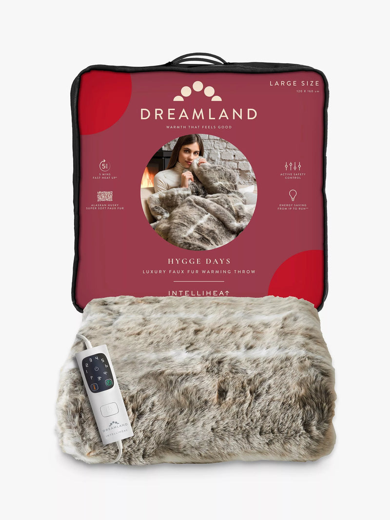Dreamland heated faux fur throw with auto-shut off - British product