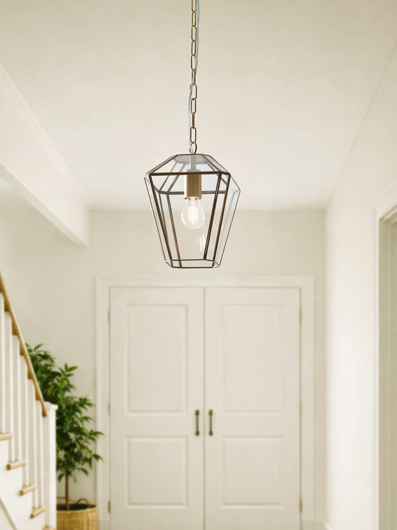 John Lewis glass lantern ceiling light clear antique brass, UK version