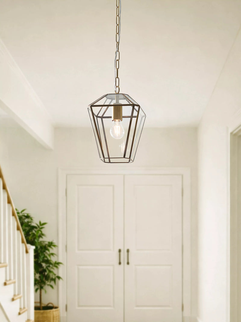 John Lewis glass lantern ceiling light clear antique brass, UK version