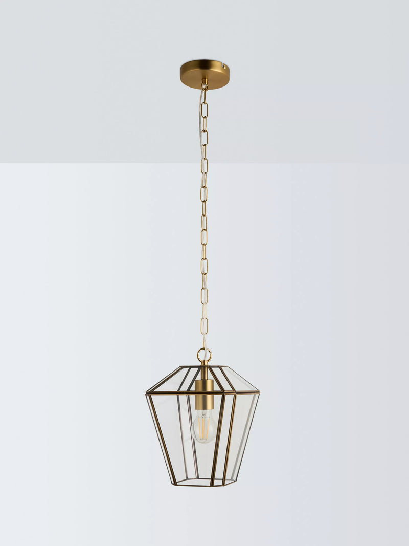 John Lewis glass lantern ceiling light clear antique brass, UK version
