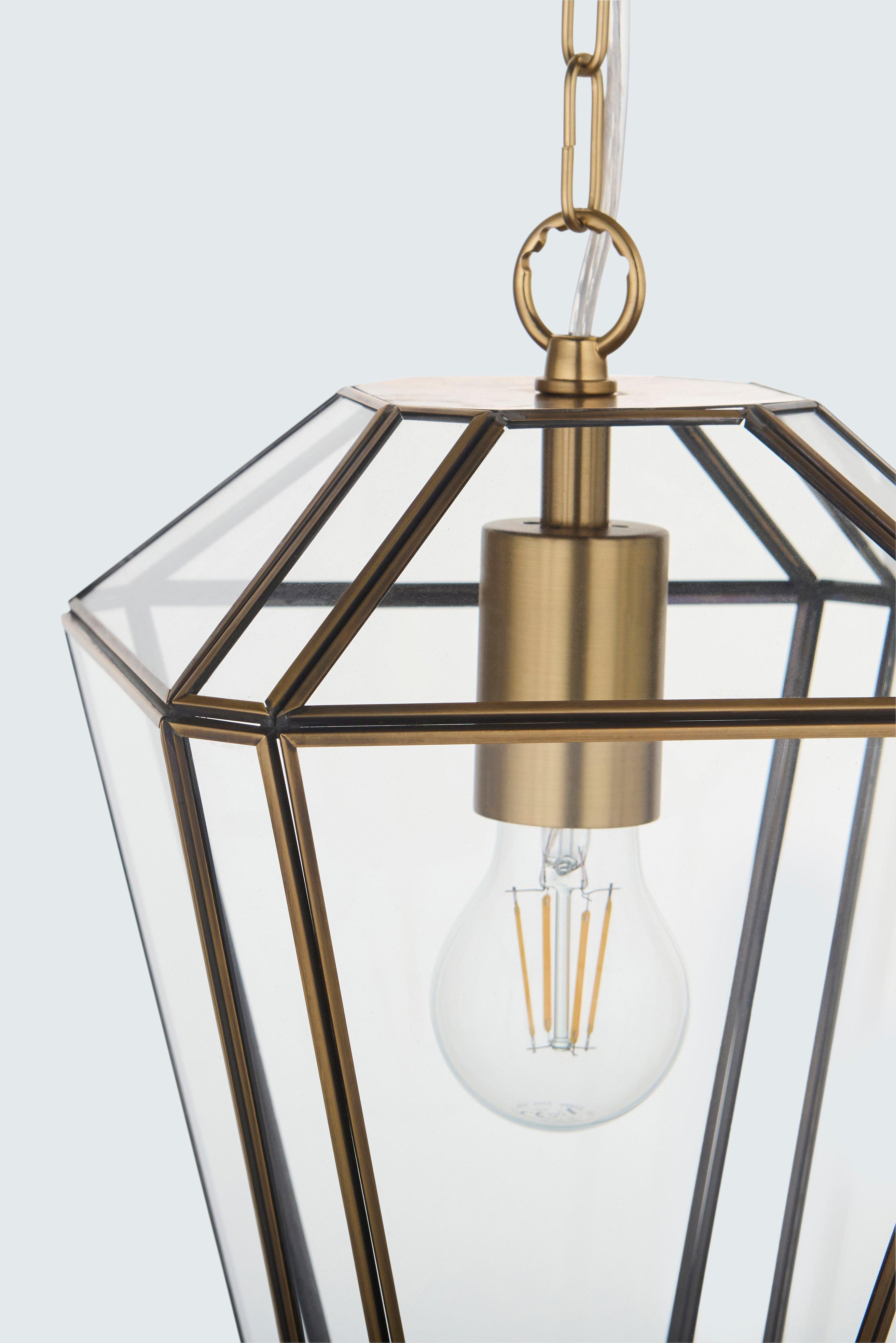 John Lewis glass lantern ceiling light clear antique brass, UK version