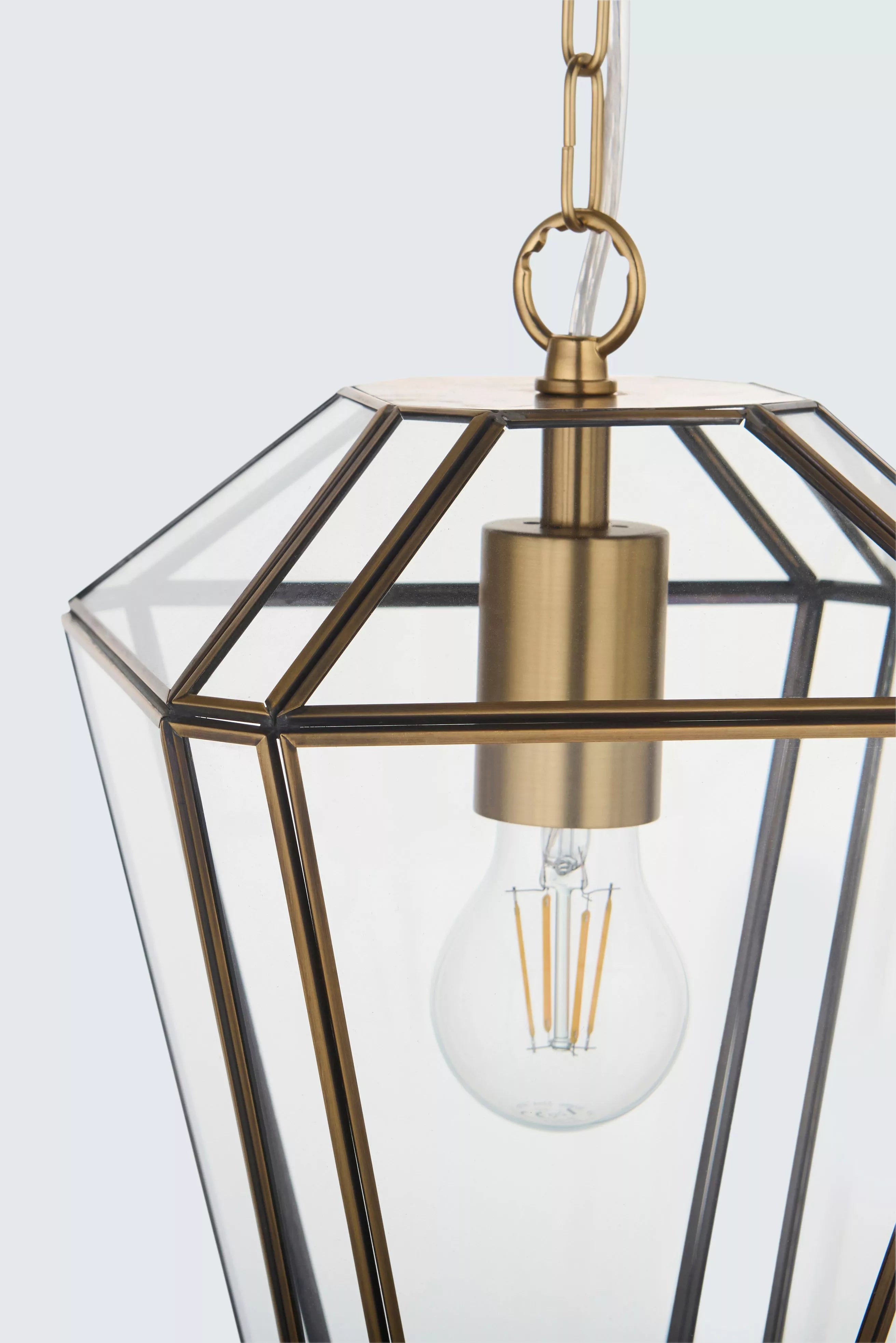 John Lewis glass lantern ceiling light clear antique brass, UK version
