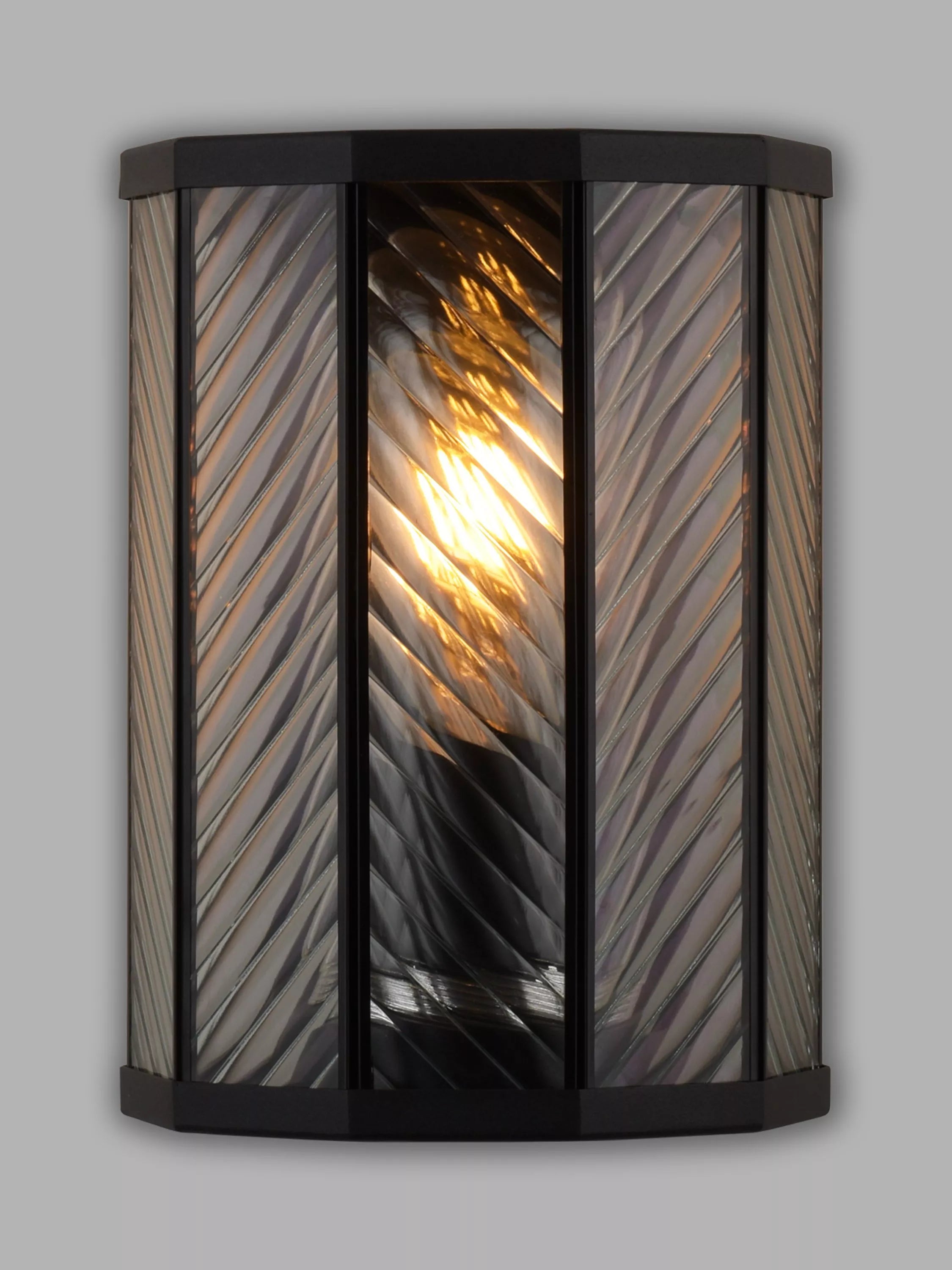 John Lewis herringbone glass outdoor wall light clear black, imported from the UK