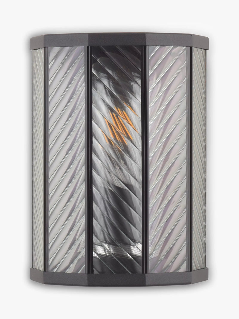 John Lewis herringbone glass outdoor wall light clear black, imported from the UK