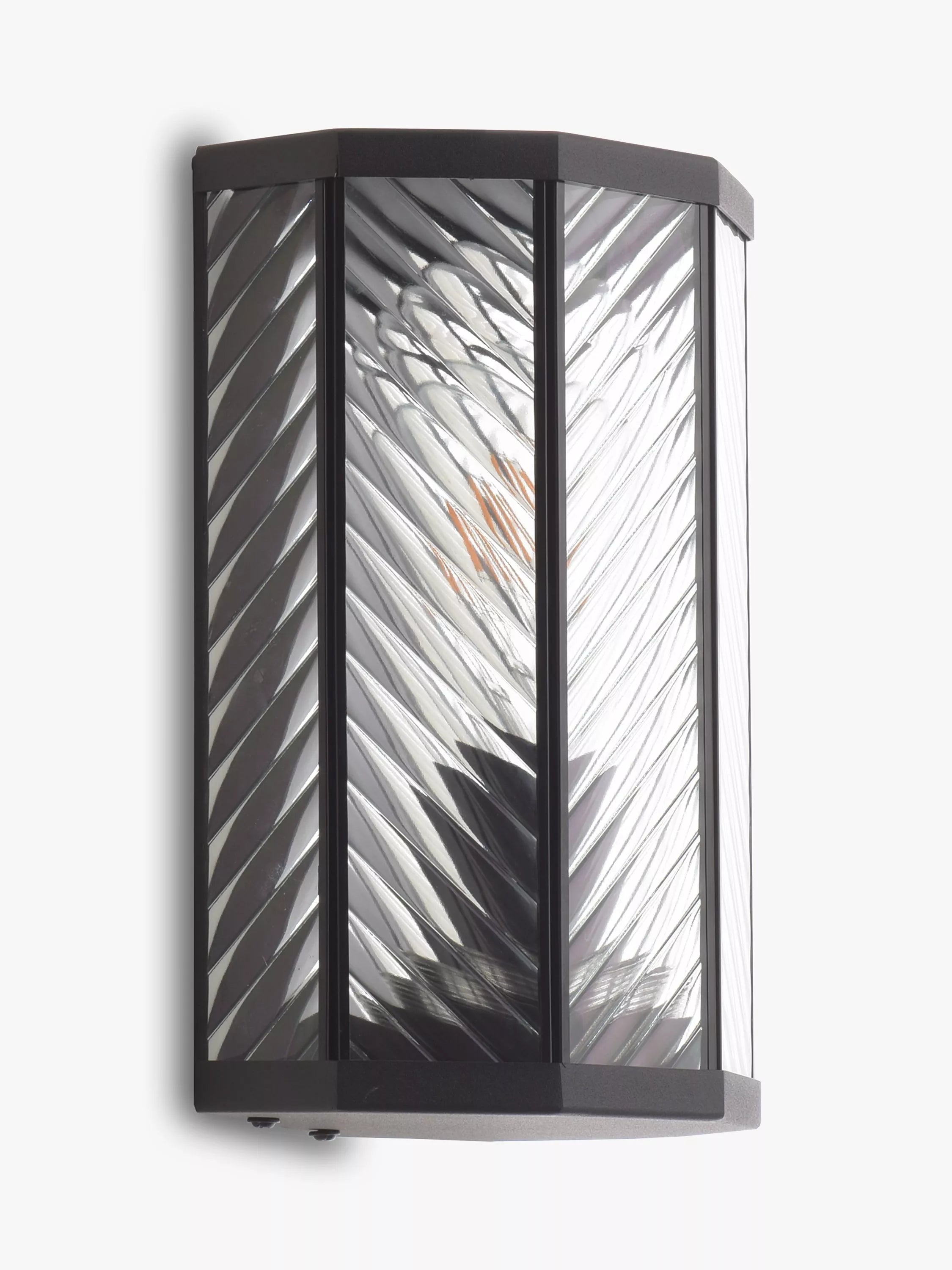 John Lewis herringbone glass outdoor wall light clear black, imported from the UK