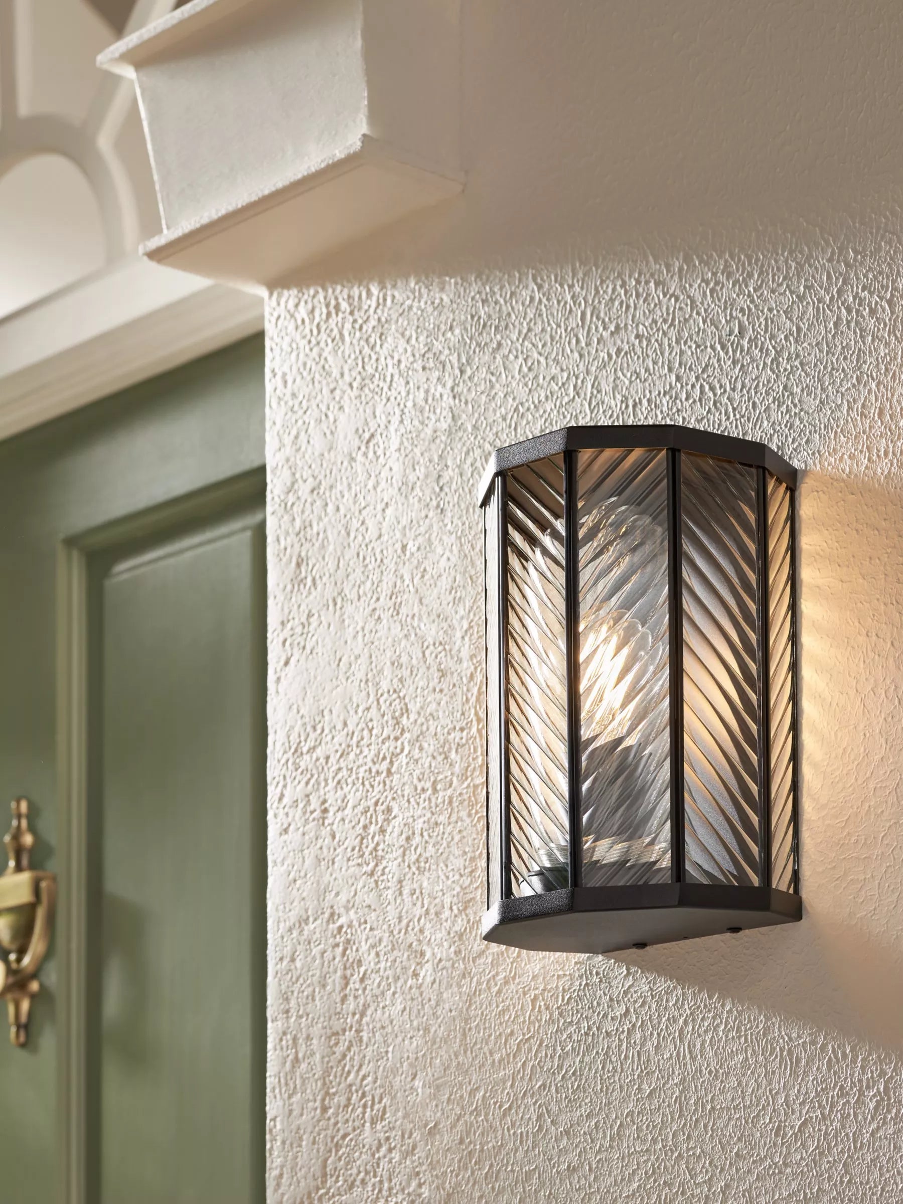 John Lewis herringbone glass outdoor wall light clear black, imported from the UK