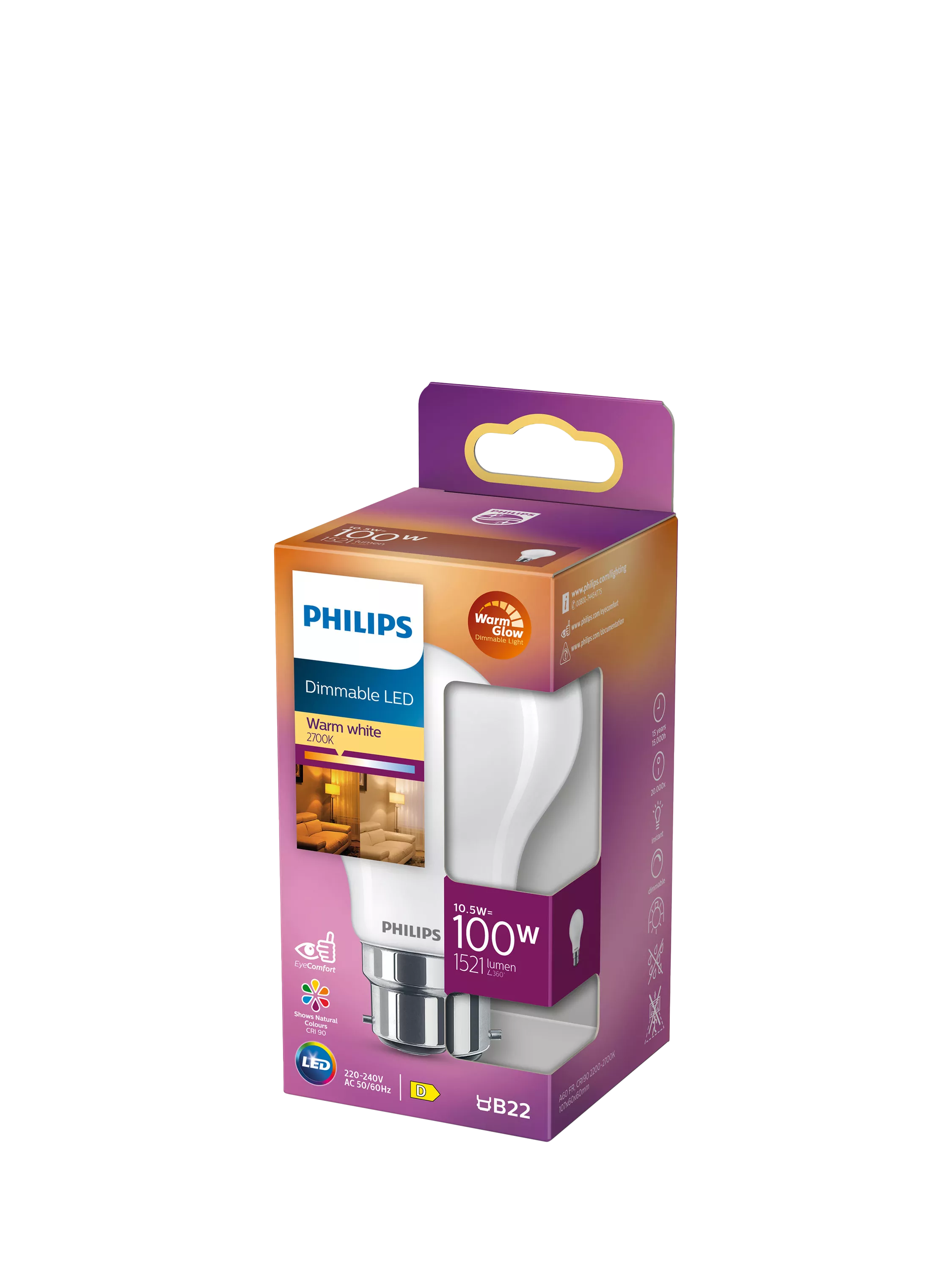 Philips 100W LED dimmable bulb bayonet cap, UK version