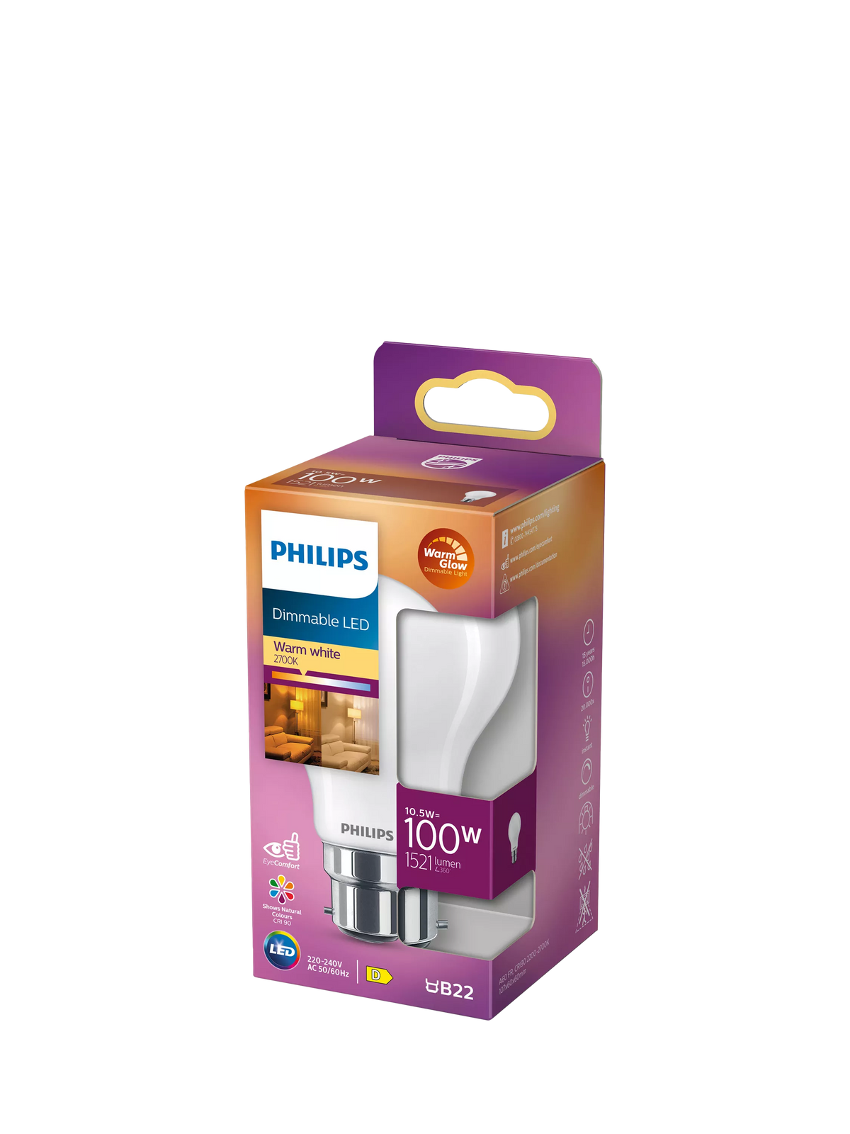 Philips 100W LED dimmable bulb bayonet cap, UK version