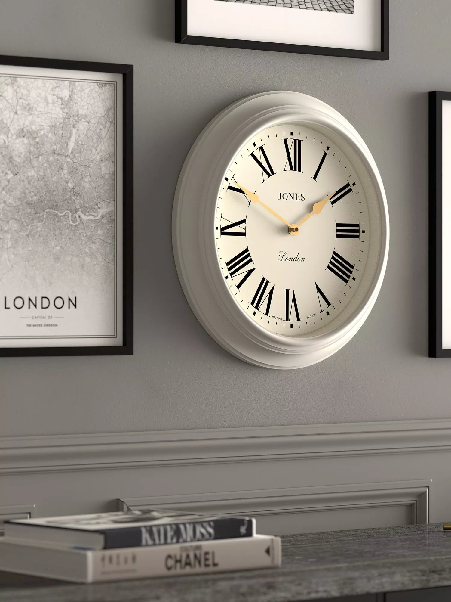 Jones Clocks Supper Club wall clock powder grey 40.5cm - British product