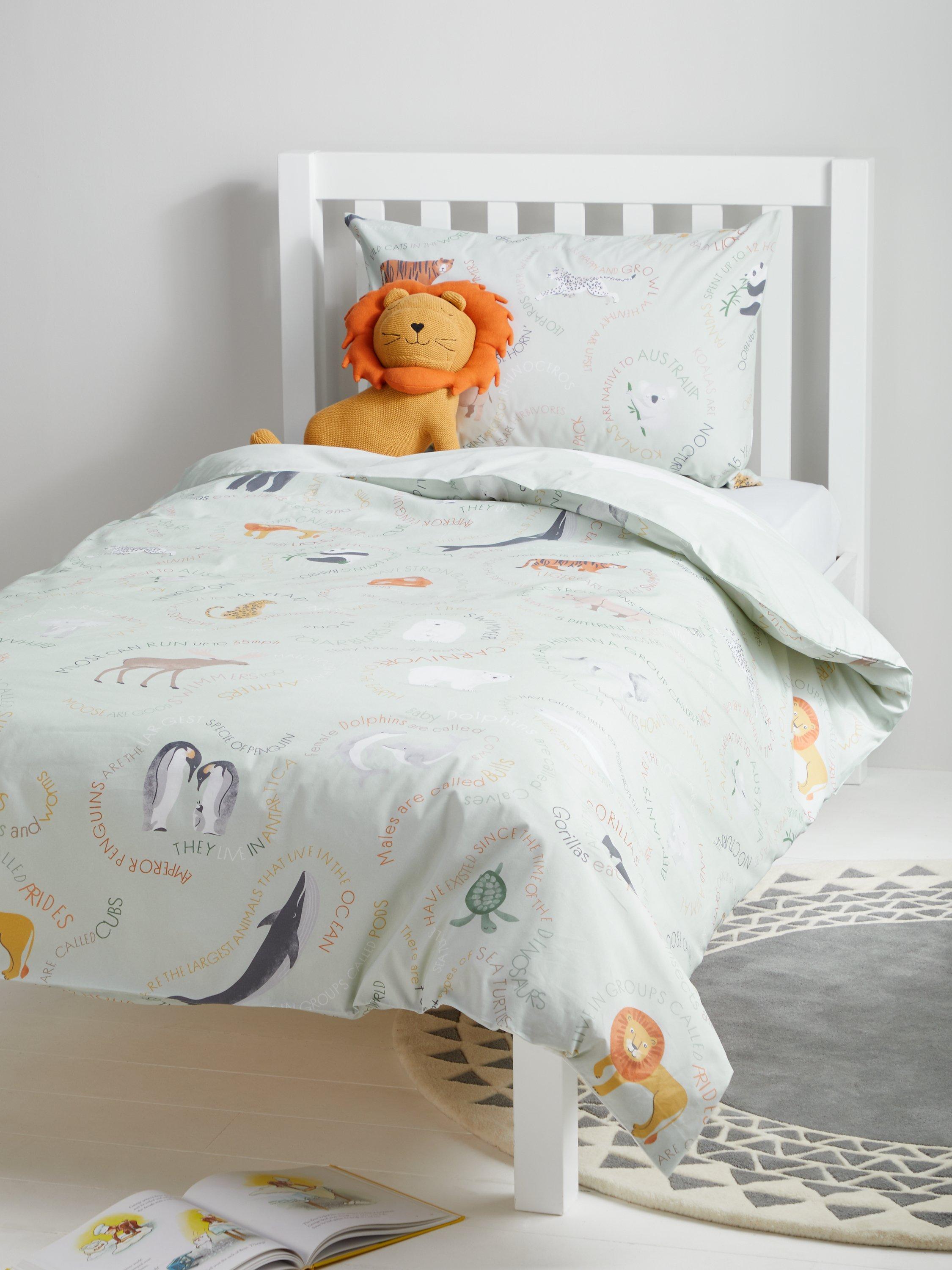 John Lewis reversible world map pure cotton duvet cover and pillowcase set, single, green, UK version