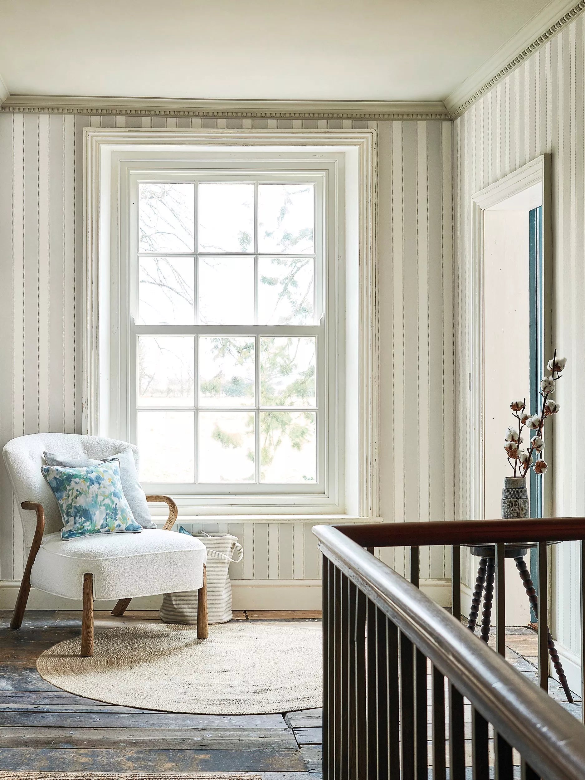 Sanderson Sonning striped wallpaper with decorative braid (British brand)