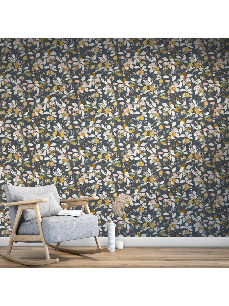 John Lewis Edith wallpaper with leaves and fruit print, UK version