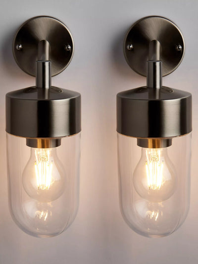 John Lewis John Lewis Ahead Outdoor Wall Lights, Set of 2, Brushed Steel- Buy online at McGrocer