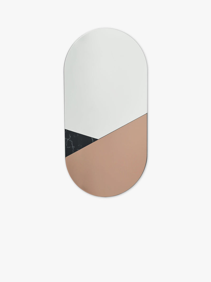 Oval Wall Mirror with Marble Inset and Rose Gold Panels 80x40cm
