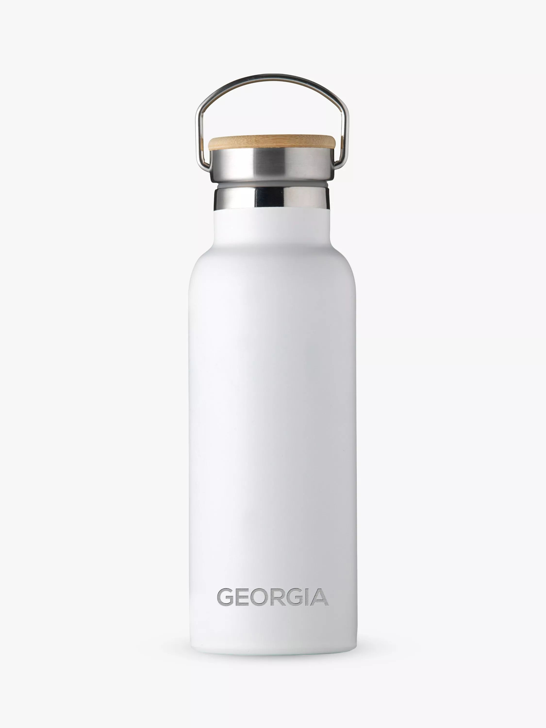 Treat Republic Personalised Stainless Steel & Bamboo Drinks Bottle, 500ml, Black