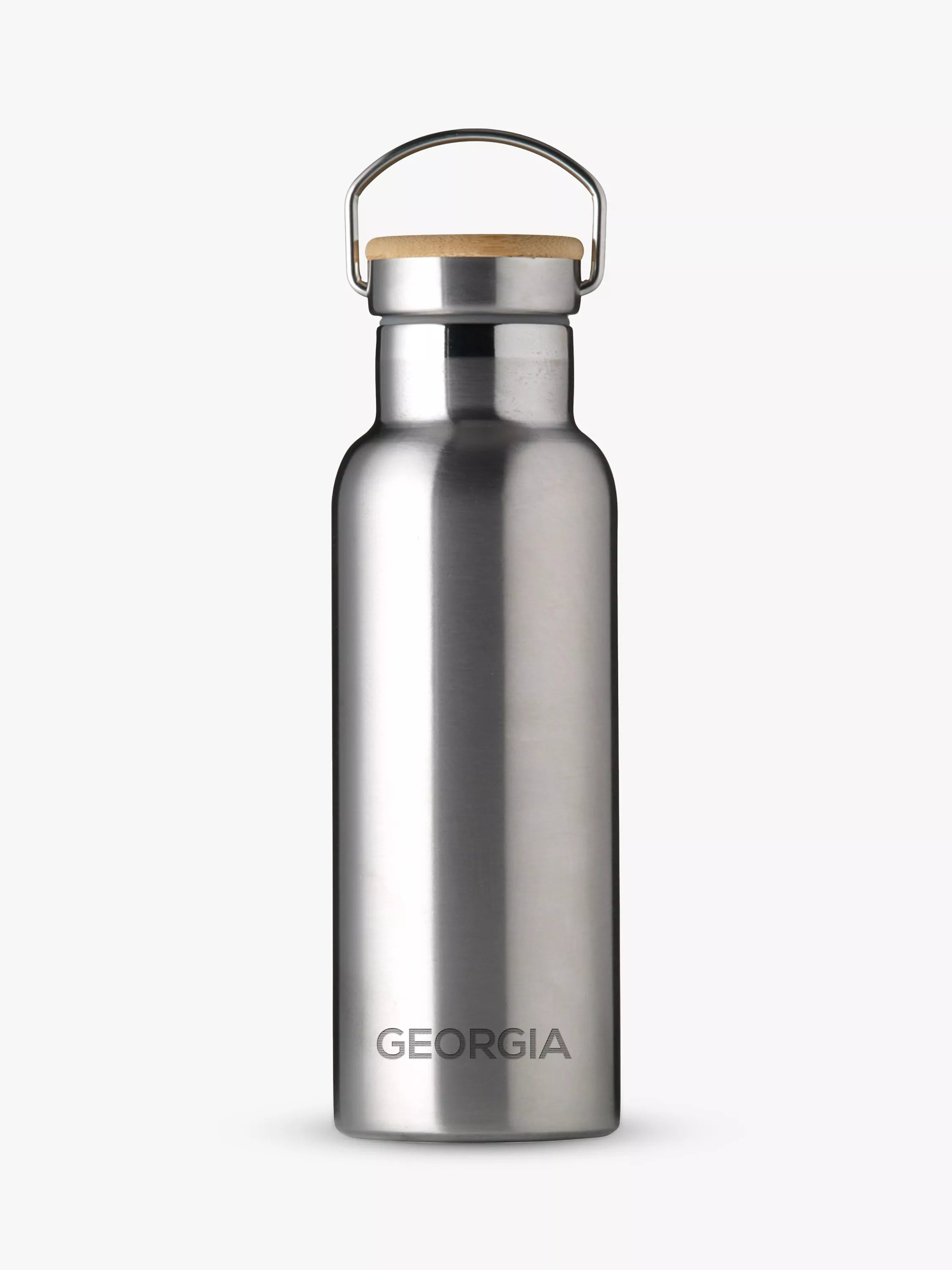 Treat Republic Personalised Stainless Steel & Bamboo Drinks Bottle, 500ml, Black