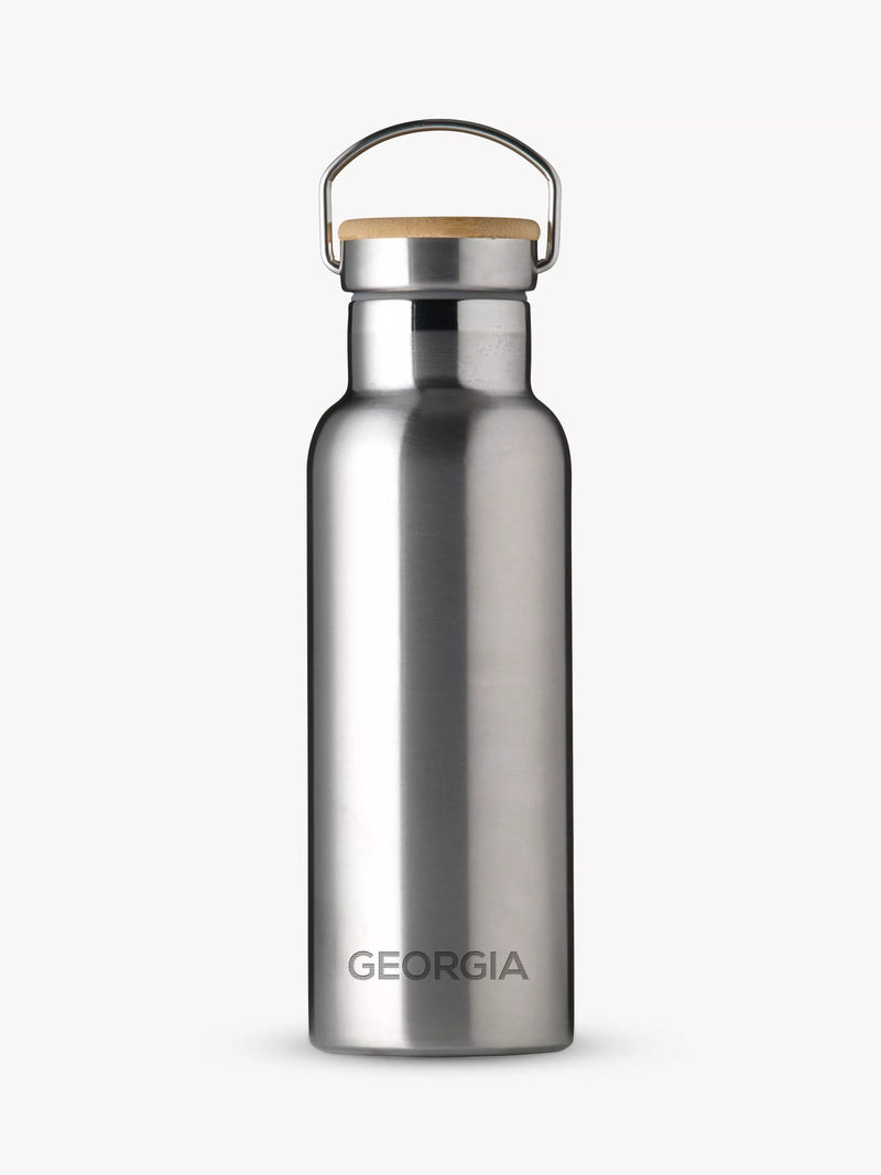 Treat Republic Personalised Stainless Steel & Bamboo Drinks Bottle, 500ml, Black