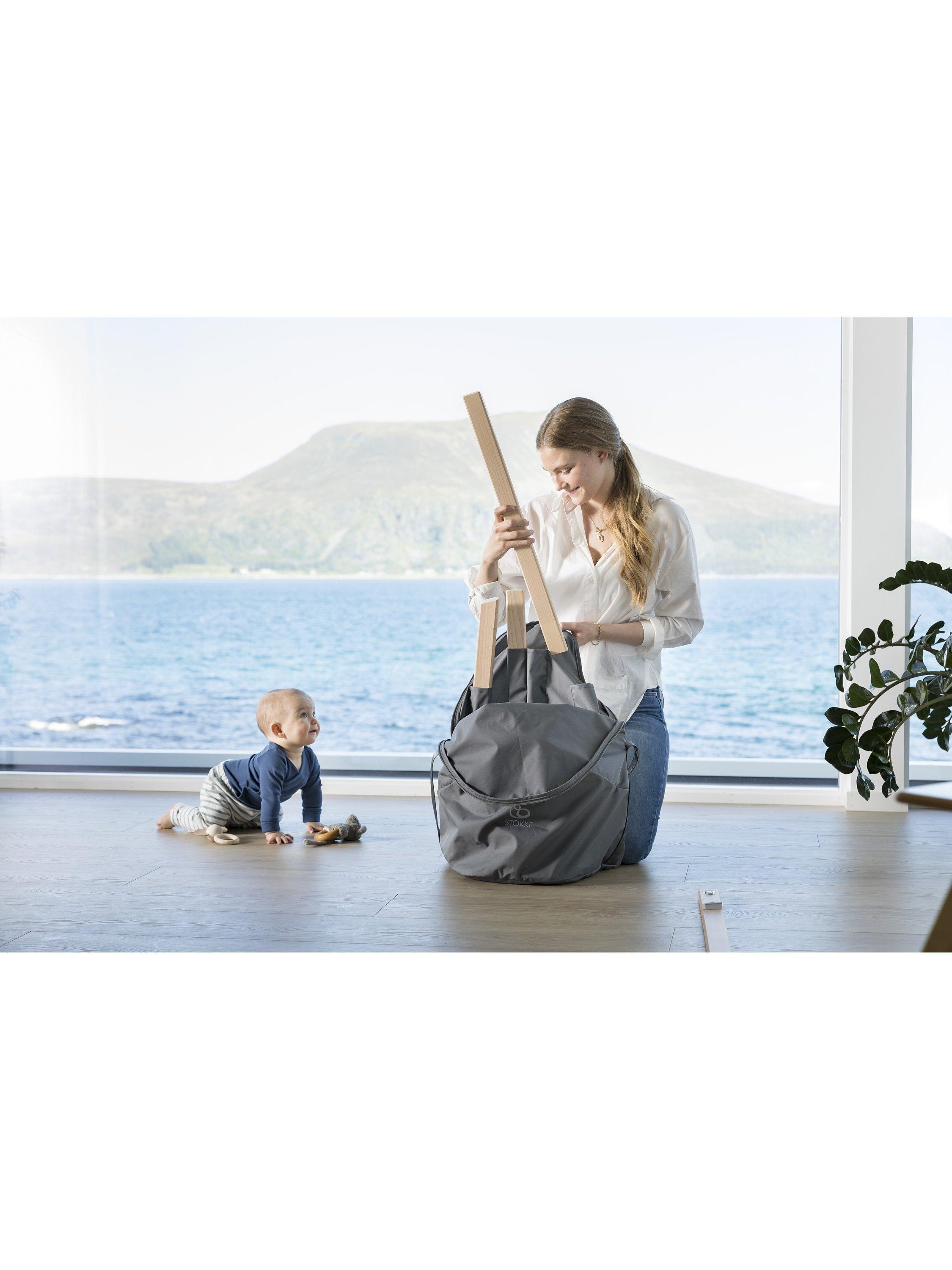 Stokke dark grey highchair travel bag with carry handle and pockets (British brand)