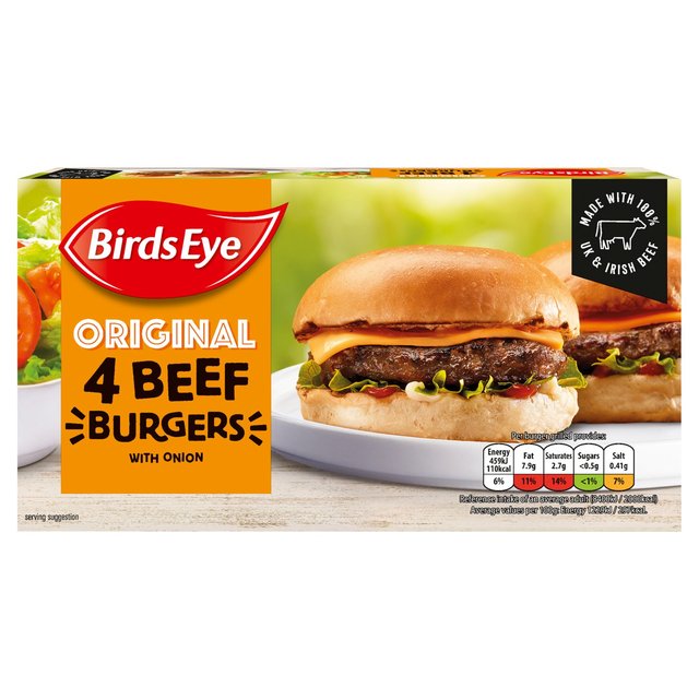 Birds Eye 4 Original Beef Burgers with Onions   227g