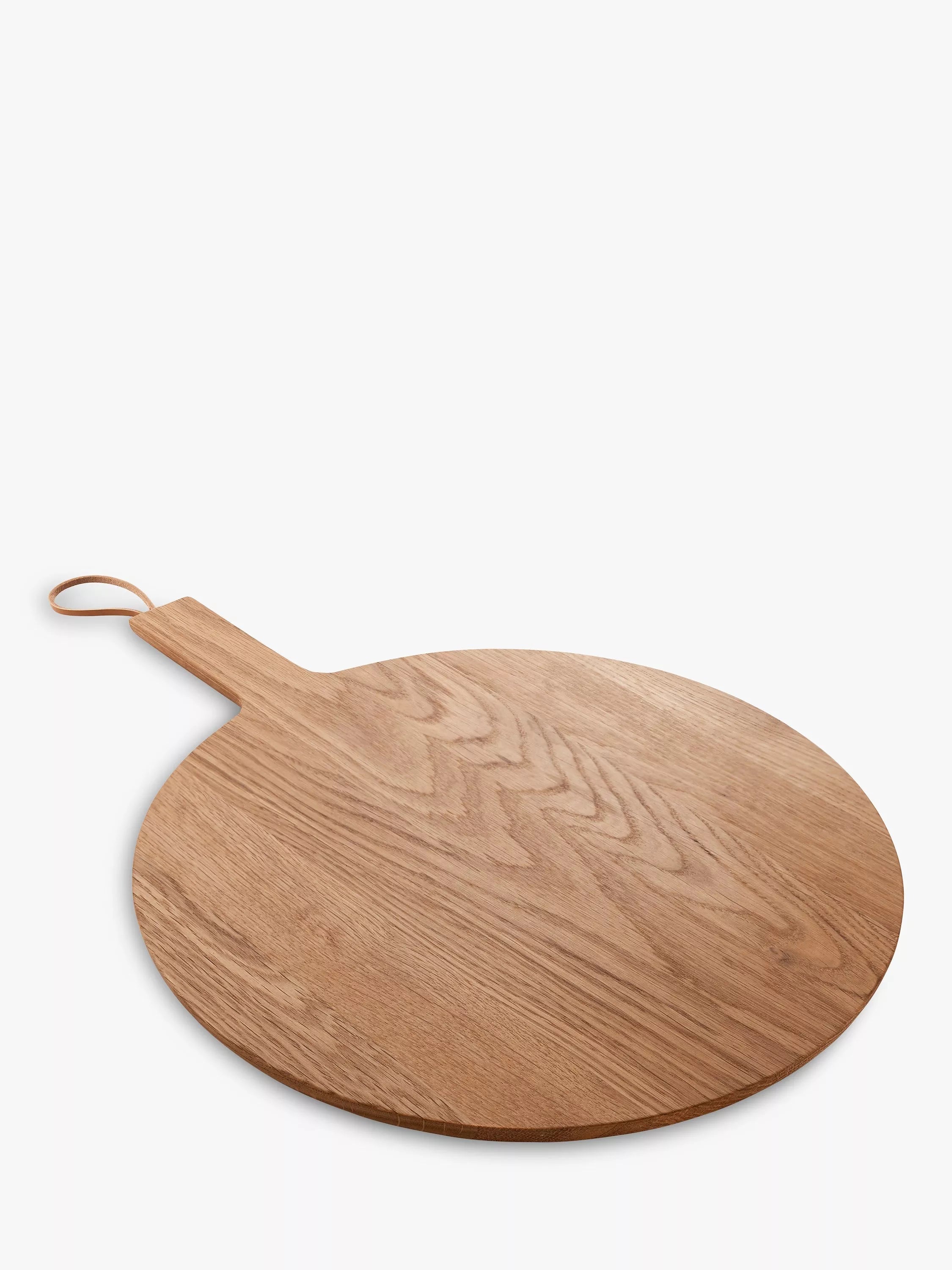 Eva Solo round oak chopping board with leather hanging strap - British product
