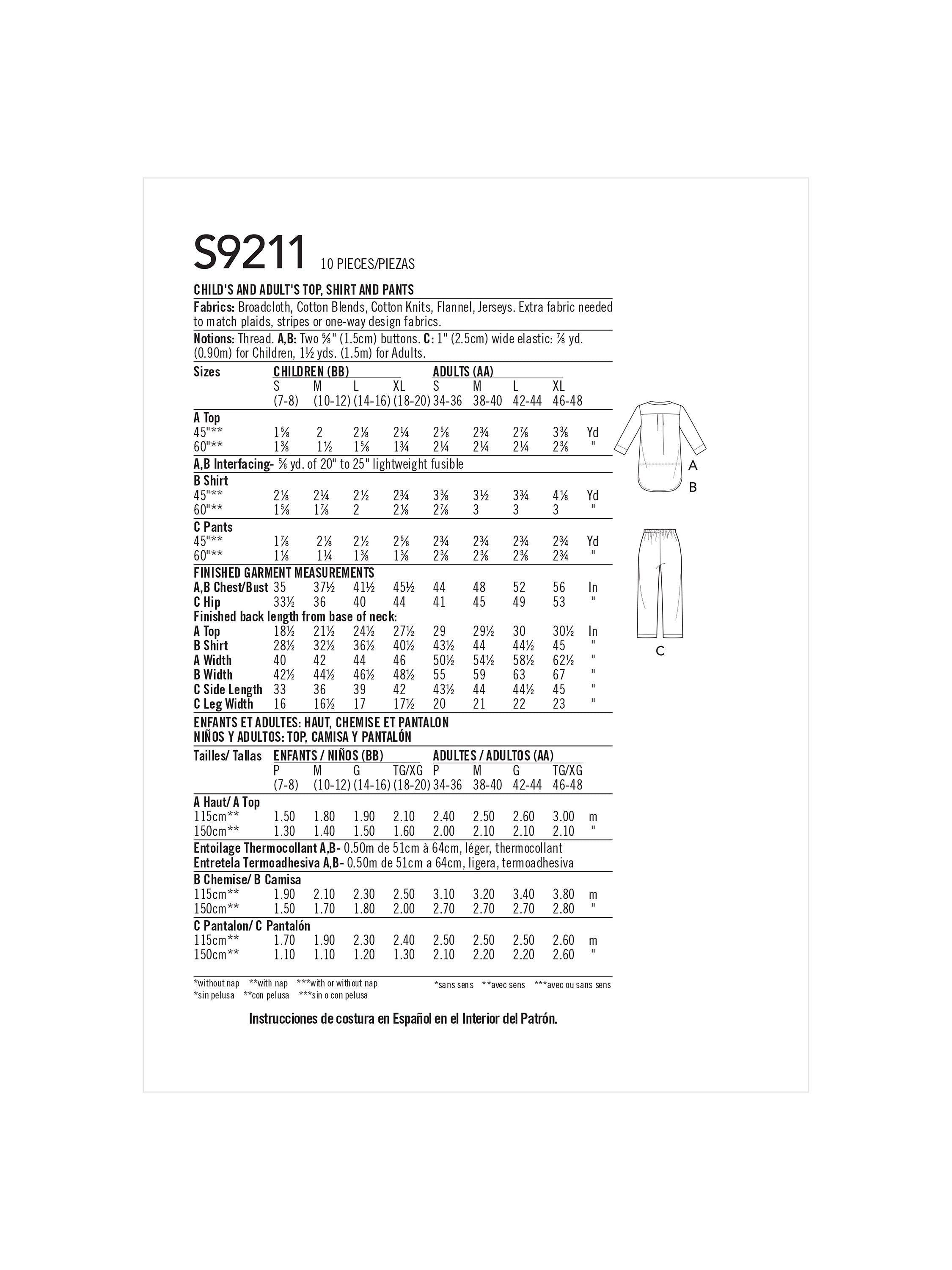 Simplicity sleepwear sewing pattern S9211 (British brand)