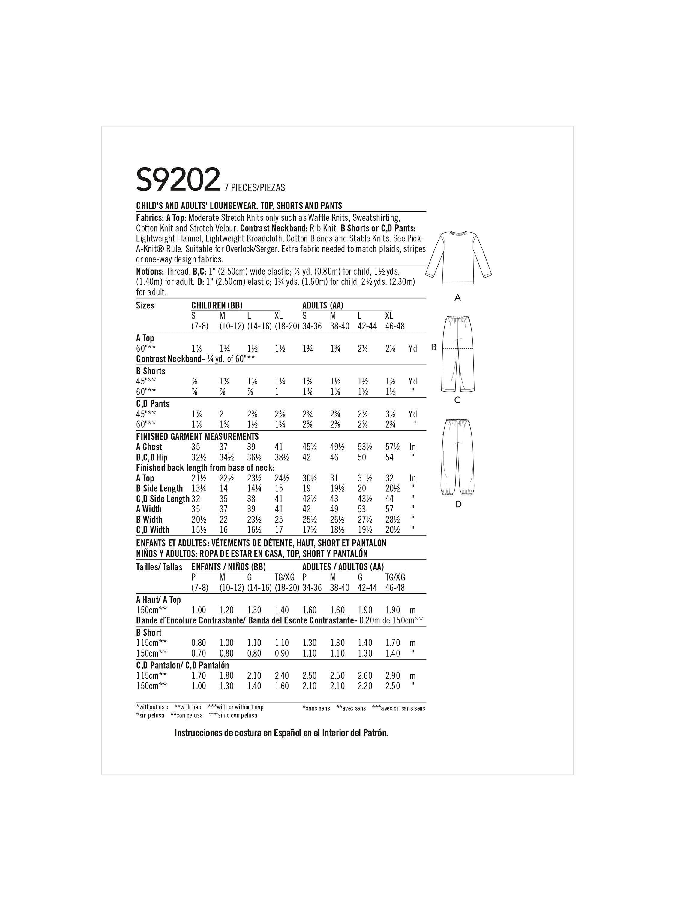 Simplicity S9202 children's unisex sleepwear sewing pattern (British brand)