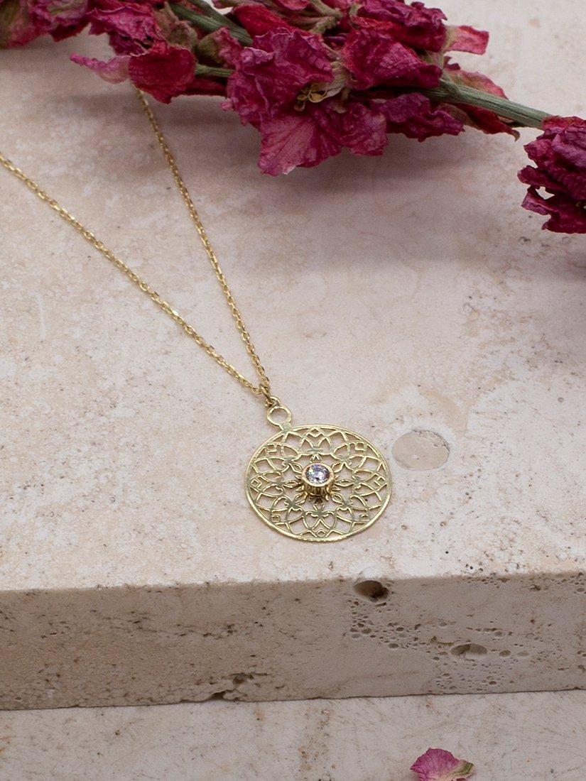 IBB gold pendant necklace filigree cubic zirconia 9ct, from Turkey