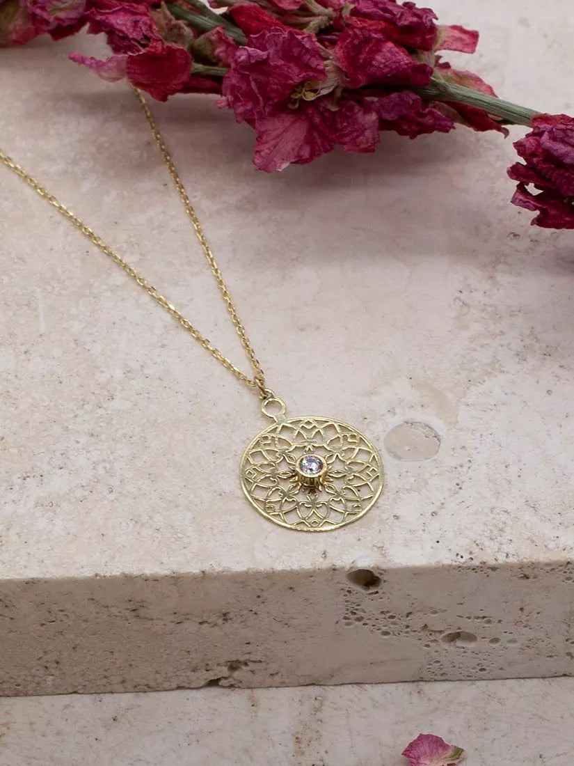 IBB gold pendant necklace filigree cubic zirconia 9ct, from Turkey