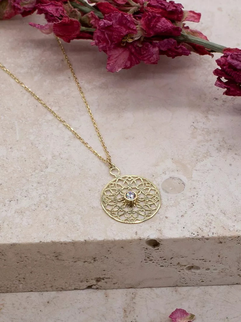 IBB gold pendant necklace filigree cubic zirconia 9ct, from Turkey