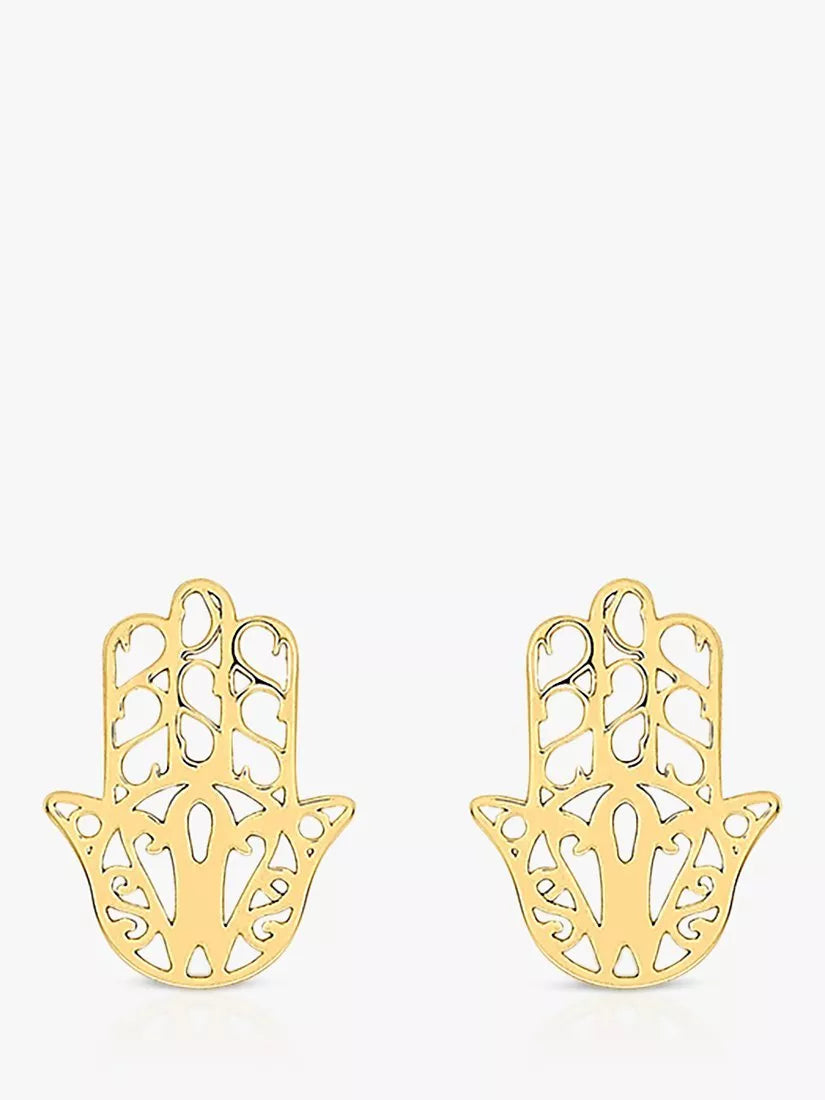 IBB filigree Hamsa hand stud earrings 9ct gold (British brand)
