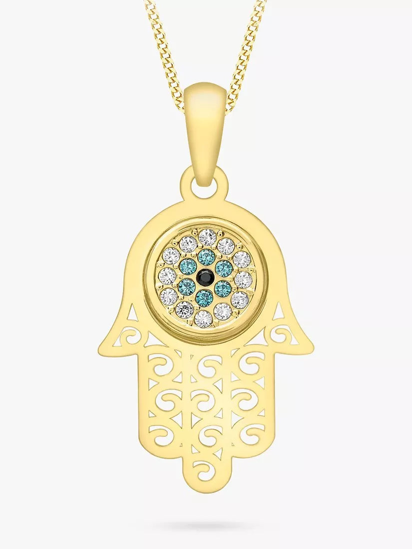 IBB 9ct gold cubic zirconia evil eye hamsa hand pendant necklace (British brand)