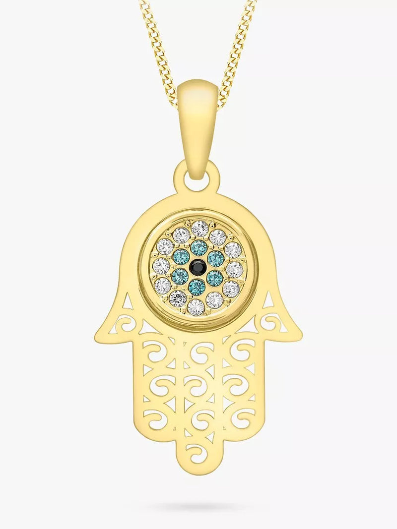 IBB 9ct gold cubic zirconia evil eye hamsa hand pendant necklace (British brand)