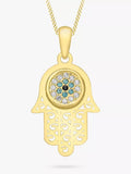 IBB 9ct gold cubic zirconia evil eye hamsa hand pendant necklace (British brand)