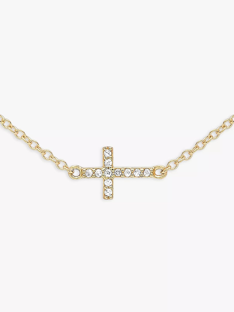 IBB 9ct gold cubic zirconia triple cross chain necklace - British product