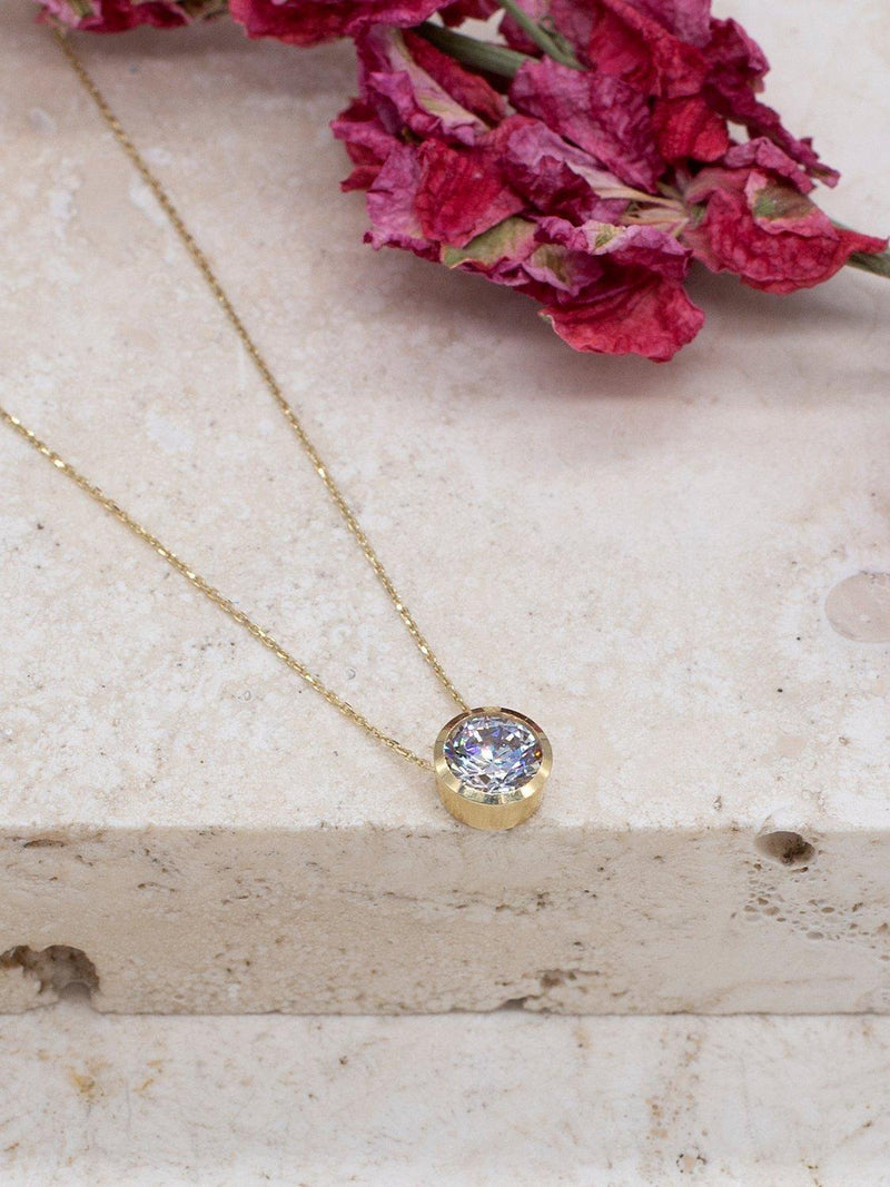 IBB 9ct gold cubic zirconia slider pendant necklace - British product