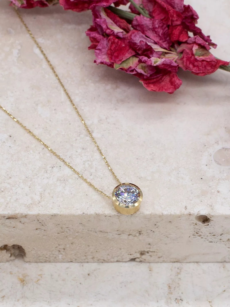 IBB 9ct gold cubic zirconia slider pendant necklace - British product