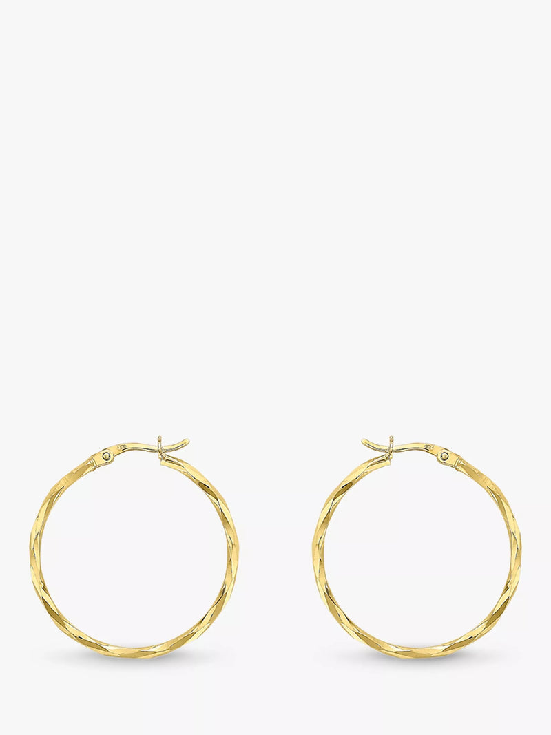 IBB 9ct gold diamond cut hoop earrings (British brand)