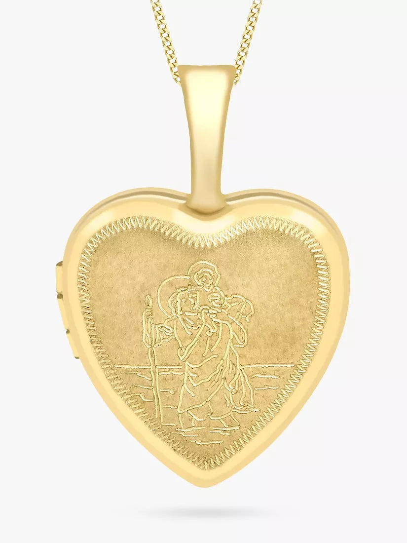 IBB 9ct gold St Christopher heart locket pendant necklace 46cm (British brand)