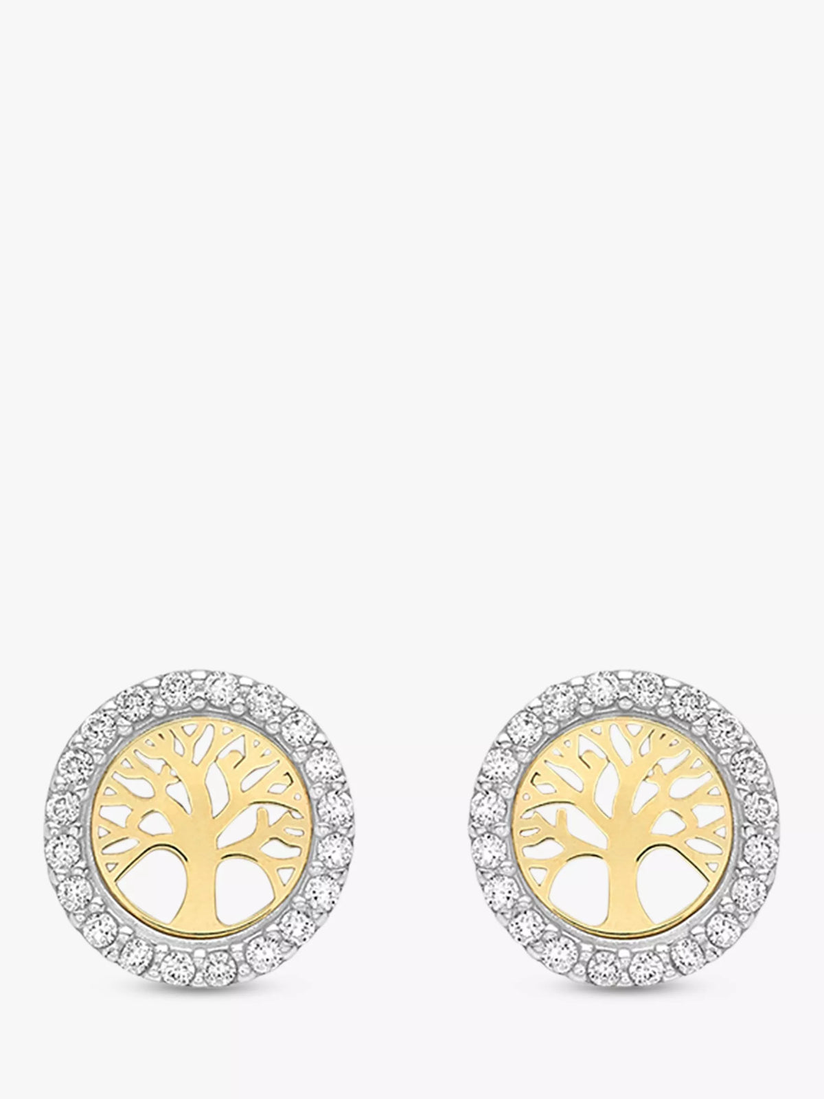 IBB gold stud earrings life tree cubic zirconia, imported from the UK