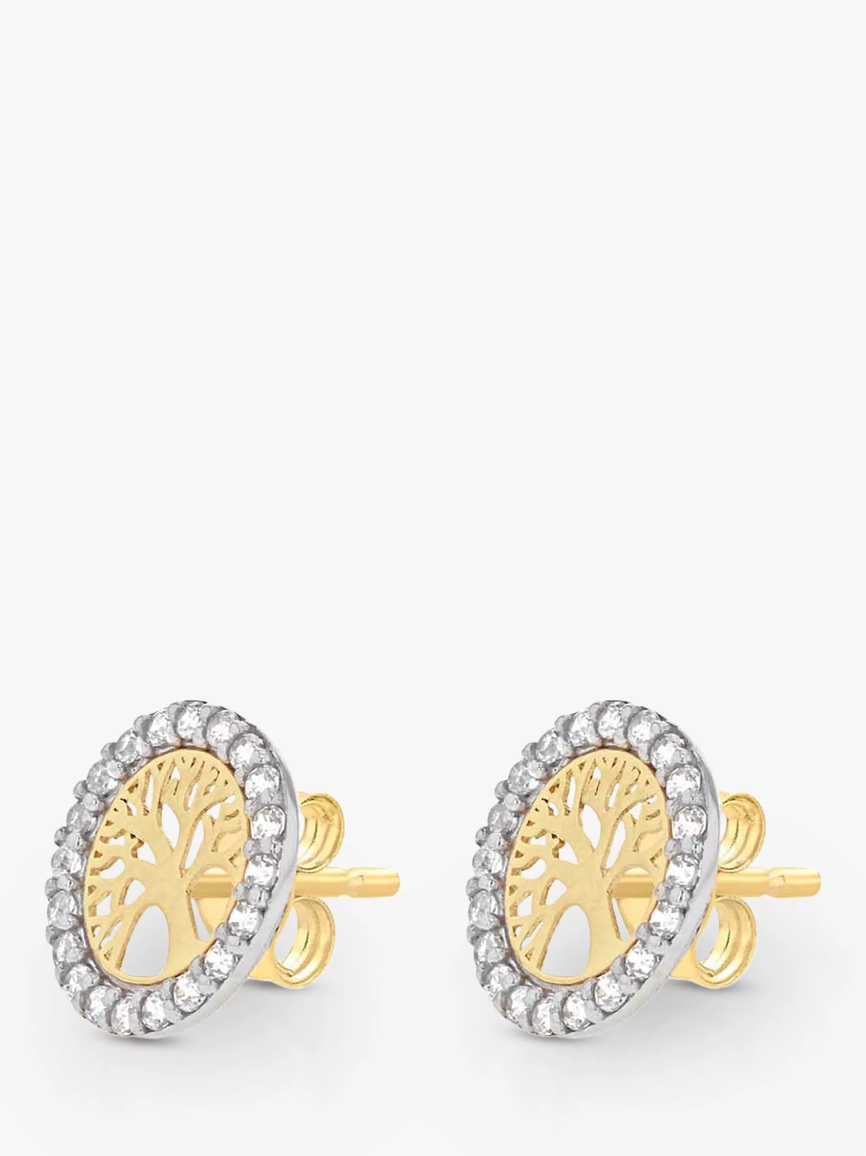 IBB gold stud earrings life tree cubic zirconia, imported from the UK