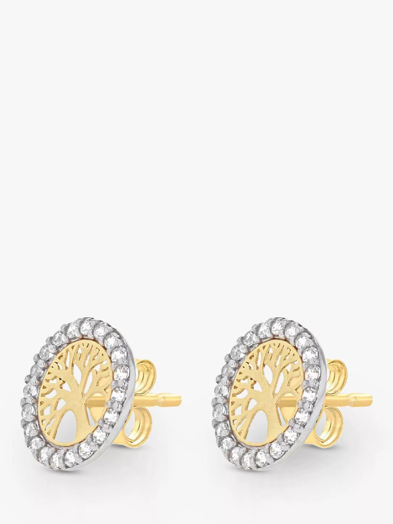 IBB gold stud earrings life tree cubic zirconia, imported from the UK