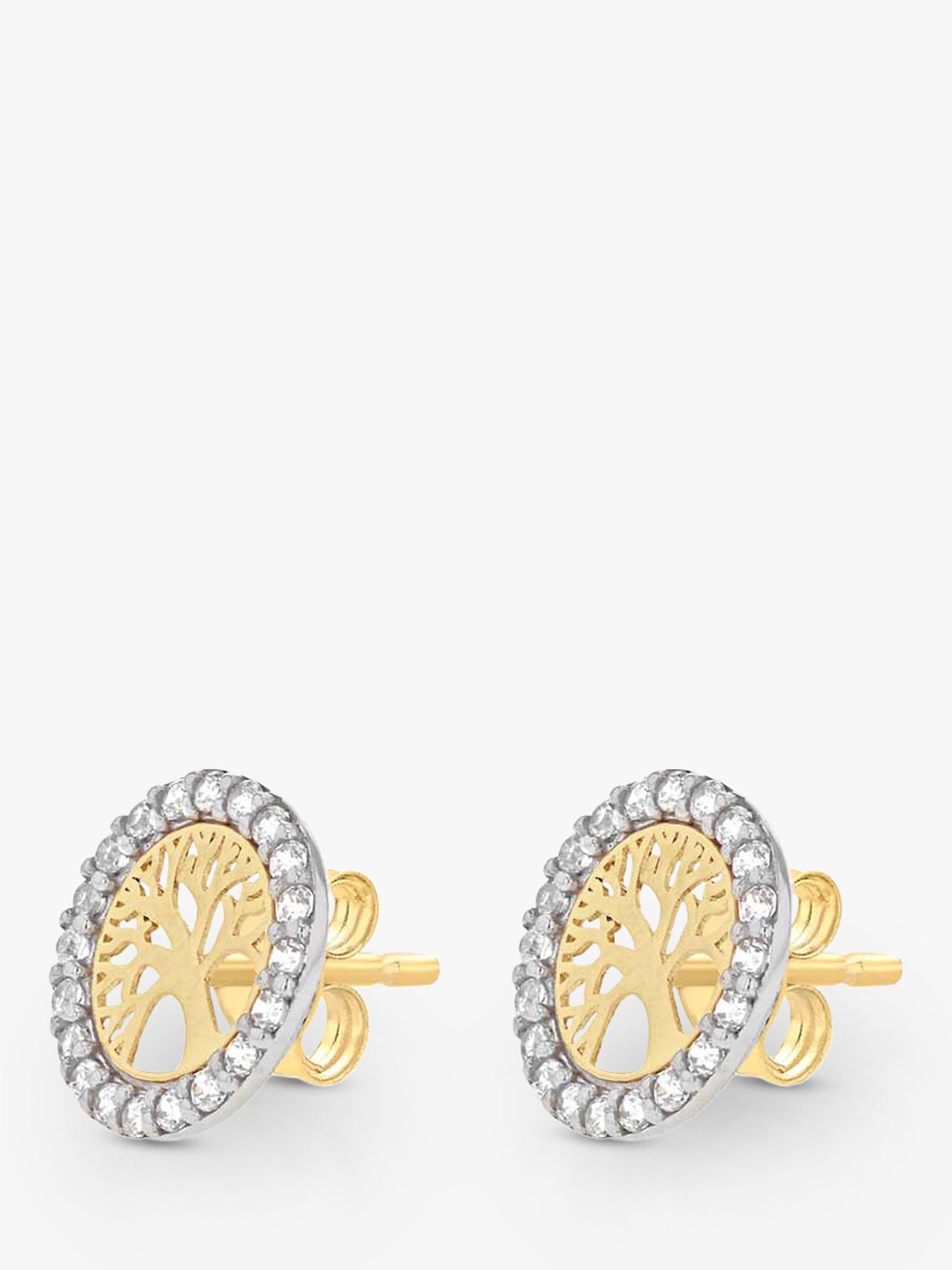 IBB gold stud earrings life tree cubic zirconia, imported from the UK
