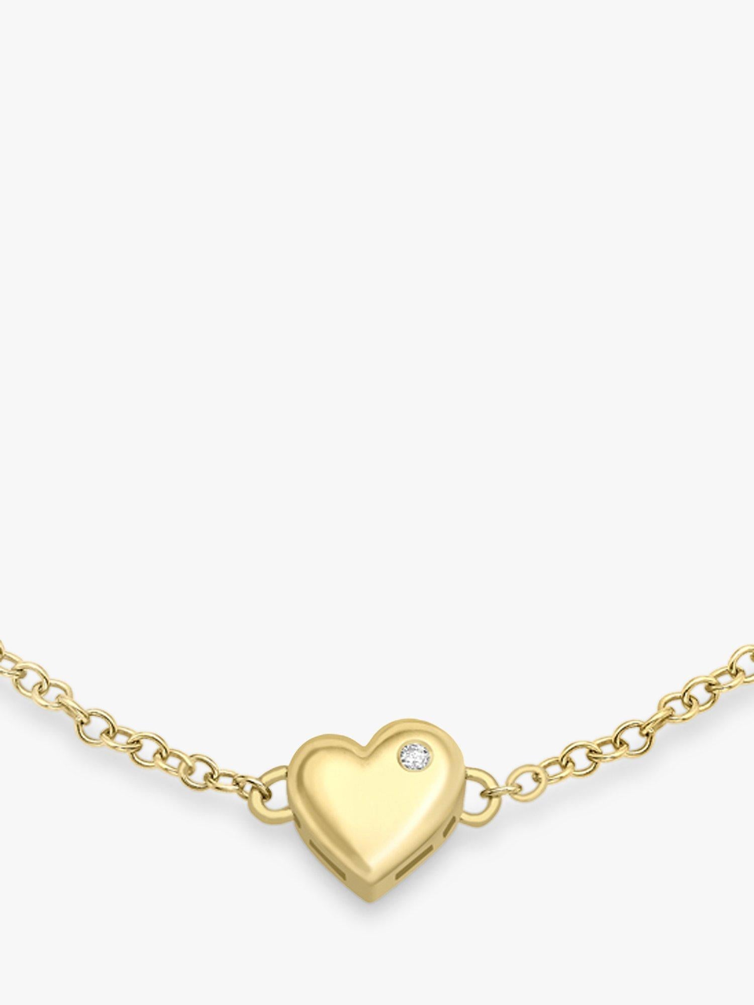 IBB 9ct gold diamond heart bracelet 19cm (British brand)