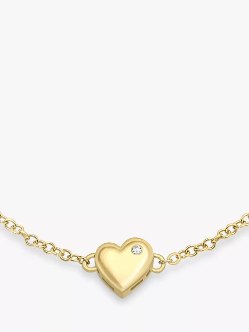 IBB 9ct gold diamond heart bracelet 19cm (British brand)