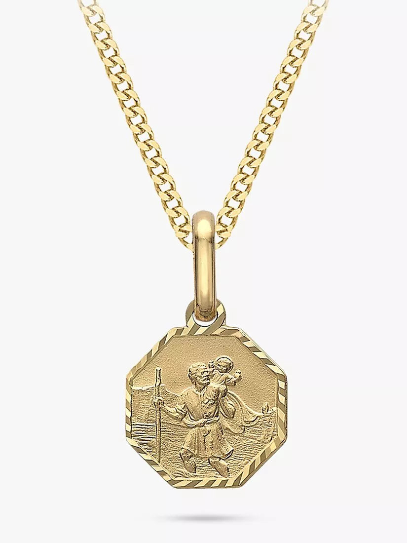 IBB 9ct gold St Christopher pendant necklace 46cm chain, UK version