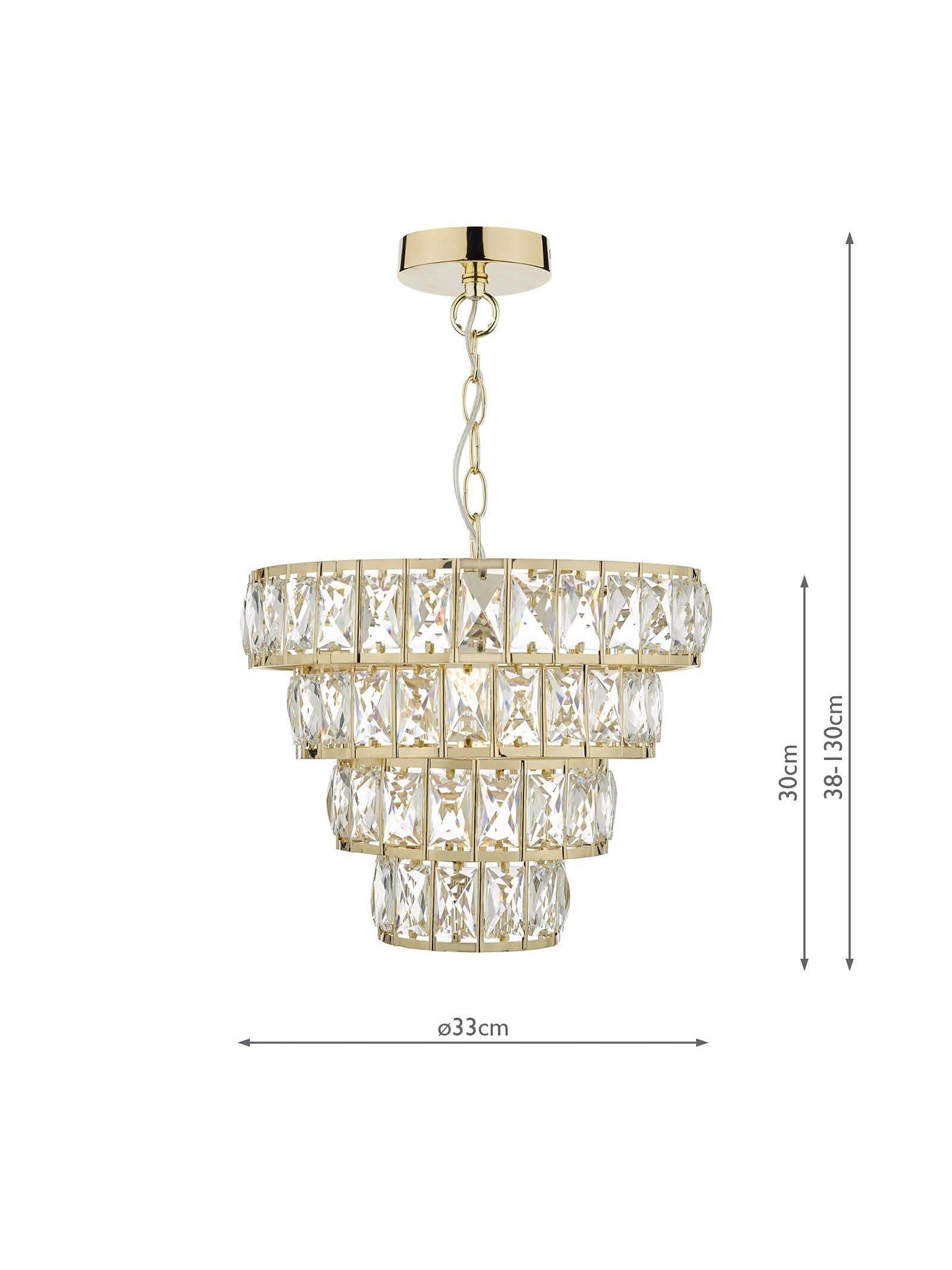 Där Cerys crystal chandelier ceiling light in gold - British product
